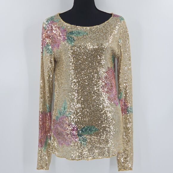 Free People Gold Rush Sequin Top Womens Size Medium Party Glam New Years Eve - Picture 2 of 8